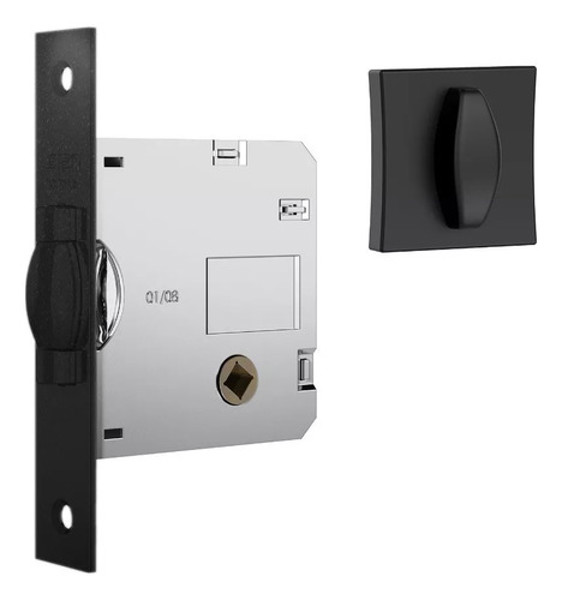 FECHADURA DE BANHEIRO PIVOTANTE COM ROSETA QUADRADA STAM - 1025 WC PRETA