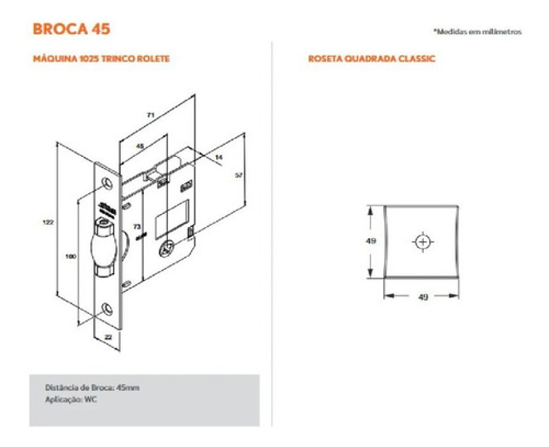 FECHADURA DE BANHEIRO PIVOTANTE COM ROSETA QUADRADA STAM - 1025 WC PRETA