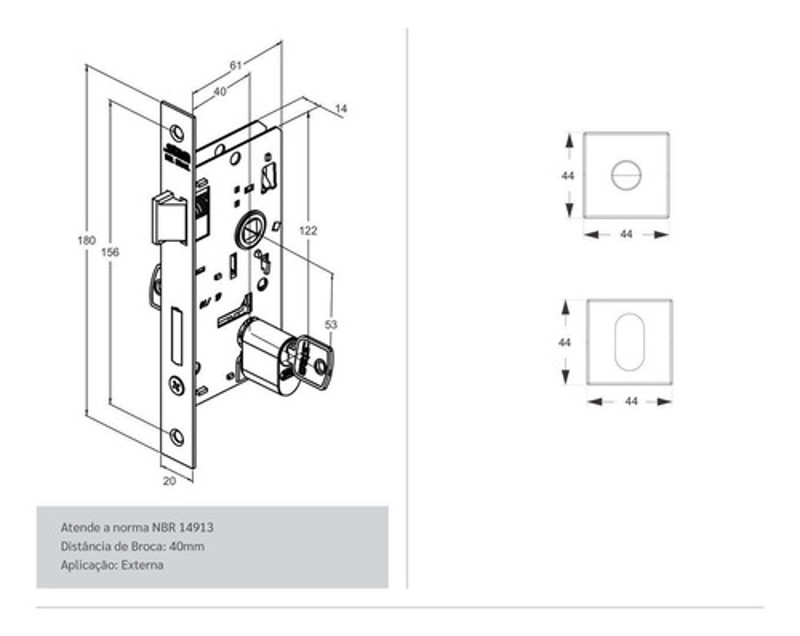 FECHADURA DE BANHEIRO "3200" COM ROSETA QUADRADA STAM - CLASSIC 3200 WC CROMADA