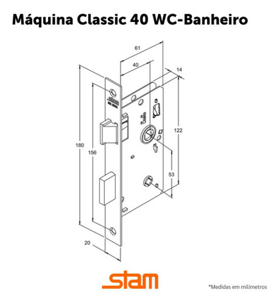 FECHADURA DE BANHEIRO "3200" COM ROSETA QUADRADA STAM - CLASSIC 3200 WC CROMADA