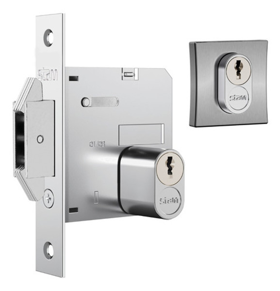 FECHADURA DE CORRER COM ROSETA (ASA AVIAO) STAM - QUADRADA 1006 ESCOVADA