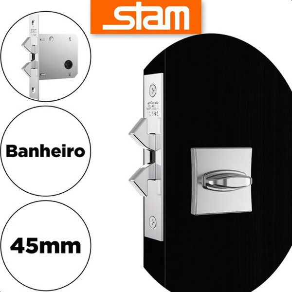 FECHADURA DE CORRER PARA BANHEIRO (ASA AVIAO) STAM - 1006S WC QUADRADA CROMADA