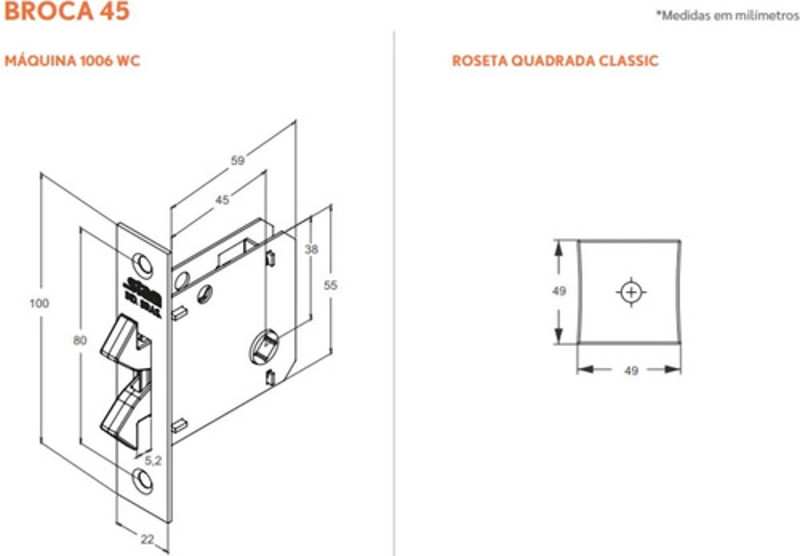 FECHADURA DE CORRER PARA BANHEIRO (ASA AVIAO) STAM - 1006S WC QUADRADA ESCOVADA