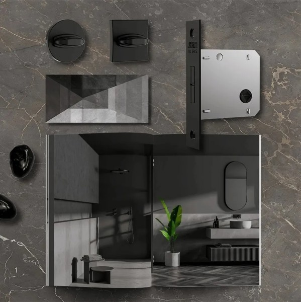 FECHADURA DE CORRER PARA BANHEIRO (ASA AVIAO) STAM - 1006S WC REDONDA PRETA