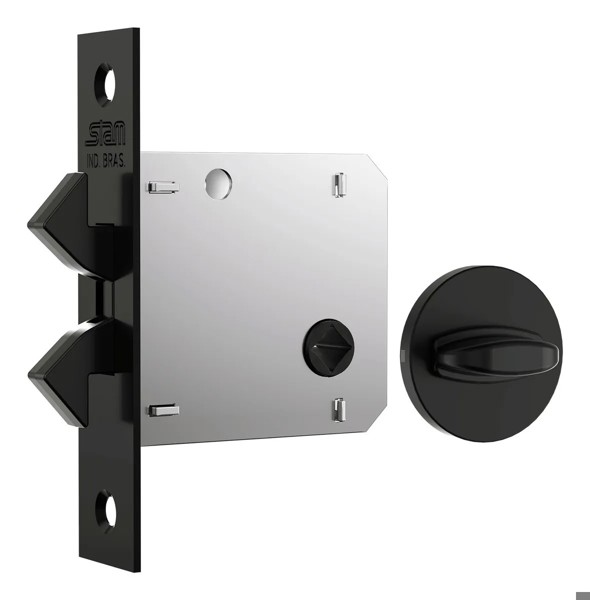 FECHADURA DE CORRER PARA BANHEIRO (ASA AVIAO) STAM - 1006S WC REDONDA PRETA