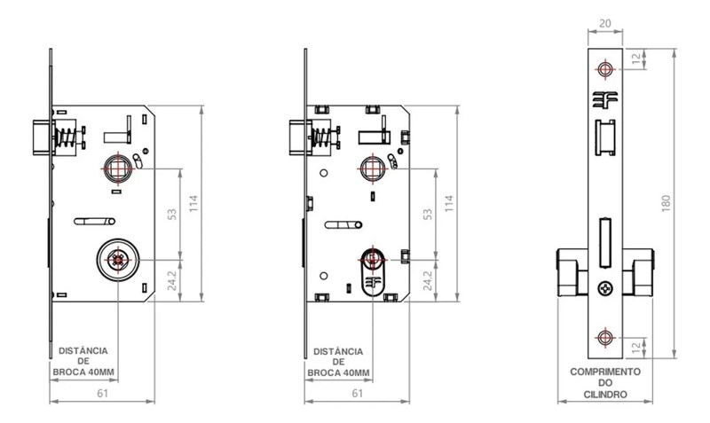 FECHADURA EXTERNA "119" COM ROSETA QUADRADA 3F - 740E11955CR CROMADA