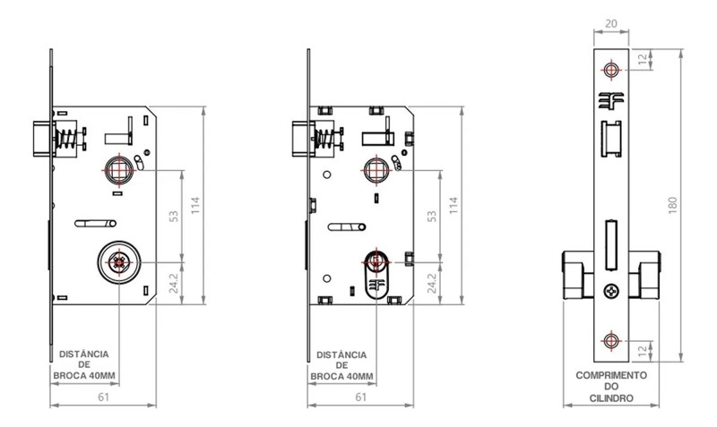 FECHADURA EXTERNA "117" COM ROSETA QUADRADA 3F - 740E11755PF PRETO