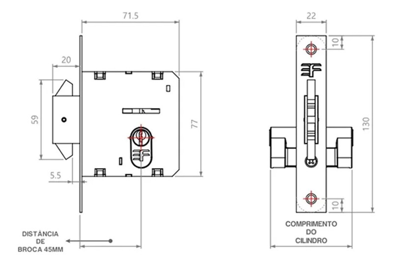 FECHADURA DE CORRER COM ROSETA (ASA AVIAO) 3F - QUADRADO 4145BP55/CR-Q CROMADA