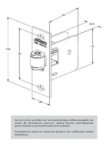 FECHADURA PIVOTANTE AUXILIAR FECHO ROLETE CROMADA STAM