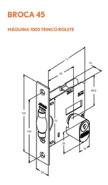 FECHADURA PIVOTANTE COM ROSETA QUADRADA STAM - 1005 DE 45MM ESCOVADA