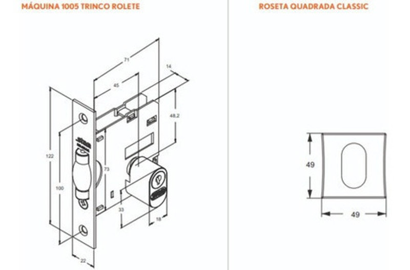 FECHADURA PIVOTANTE COM ROSETA QUADRADA STAM - 1005 DE 45MM PRETA