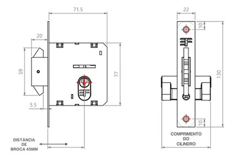 FECHADURA DE CORRER COM ROSETA (ASA AVIAO) 3F - QUADRADO 4145BP55/CR-Q CROMADA