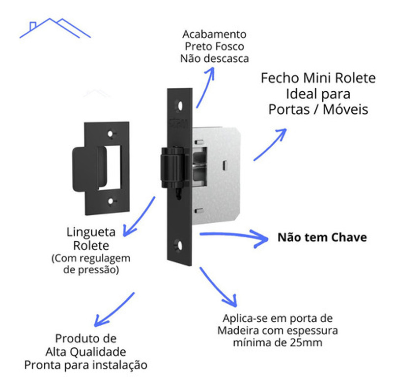 FECHADURA PIVOTANTE AUXILIAR FECHO ROLETE PRETO FOSCO STAM