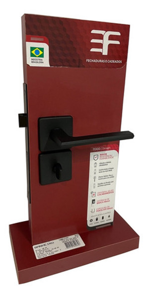 FECHADURA DE BANHEIRO "127" COM ROSETA QUADRADA 3F - 740B127PF PRETO FOSCO