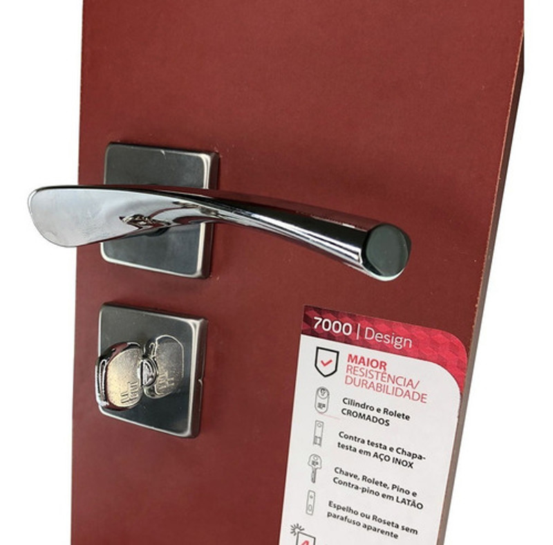 FECHADURA DE BANHEIRO "119" COM ROSETA QUADRADA 3F - 740B119CR CROMADA