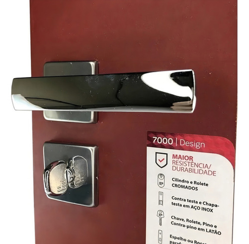 FECHADURA DE BANHEIRO "117" COM ROSETA QUADRADA 3F - 740B117CR CROMADA