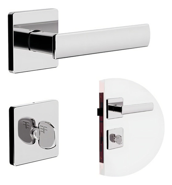 FECHADURA DE BANHEIRO "117" COM ROSETA QUADRADA 3F - 740B117CR CROMADA