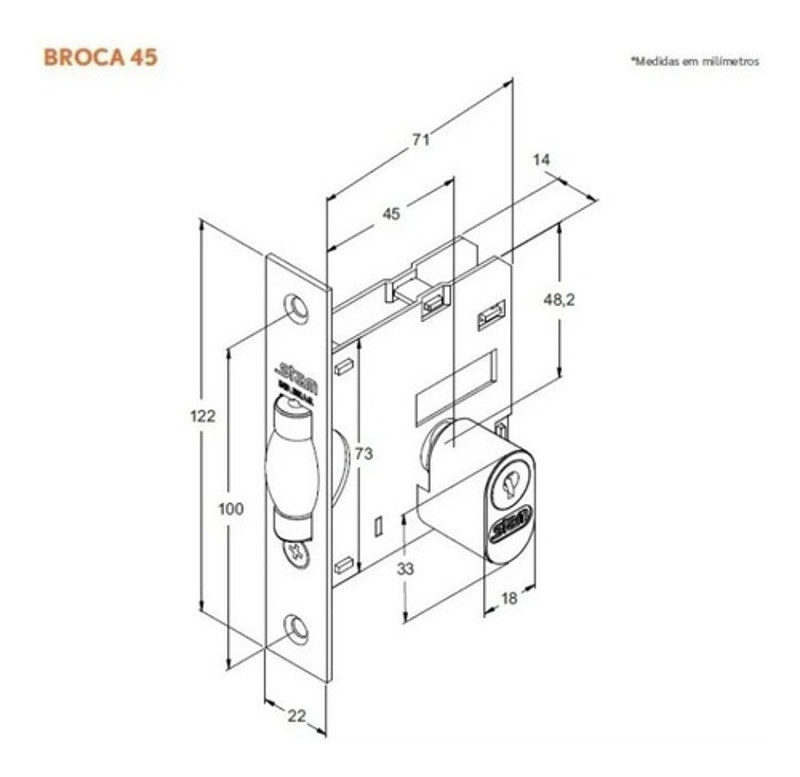 FECHADURA PIVOTANTE COM ROSETA QUADRADA STAM - 1005 DE 45MM PRETA