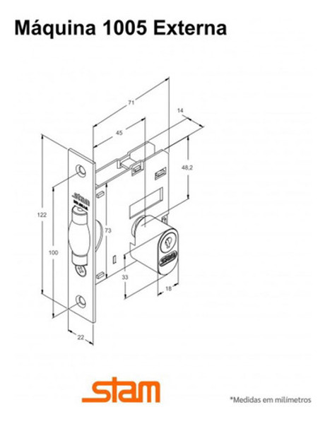 FECHADURA PIVOTANTE COM ROSETA QUADRADA STAM - 1005 DE 45MM PRETA