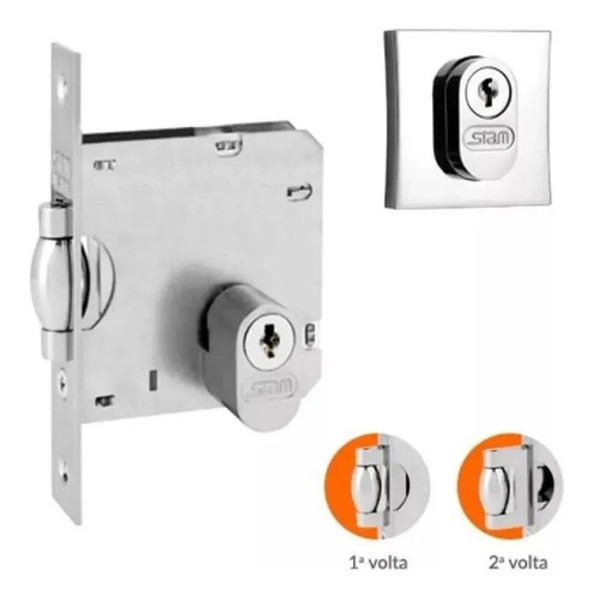 FECHADURA PIVOTANTE COM ROSETA QUADRADA STAM - 1005 DE 45MM CROMADA