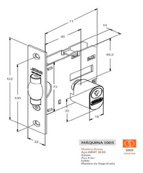 FECHADURA PIVOTANTE COM ROSETA QUADRADA STAM - 1005 DE 45MM CROMADA