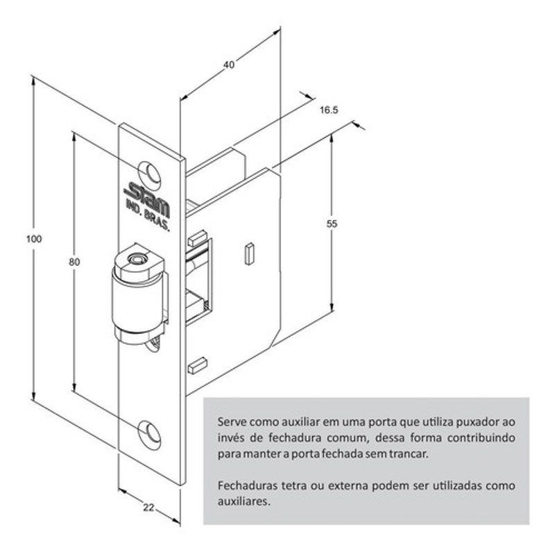 FECHADURA PIVOTANTE AUXILIAR FECHO ROLETE CROMADA STAM