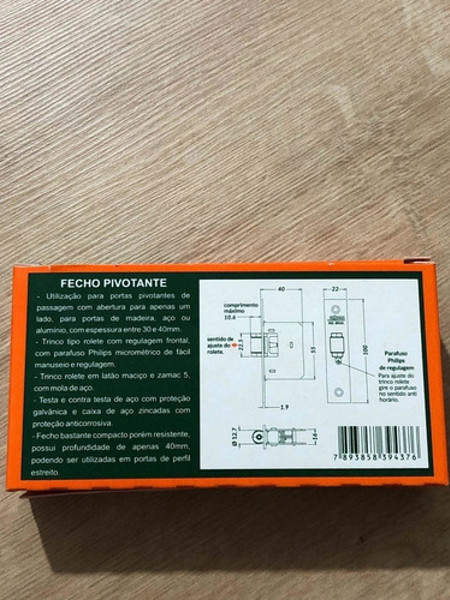 FECHADURA PIVOTANTE AUXILIAR FECHO ROLETE CROMADA STAM