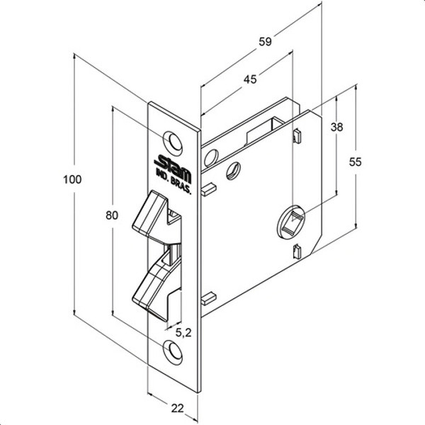 FECHADURA DE CORRER PARA BANHEIRO (ASA AVIAO) STAM - 1006S WC QUADRADA PRETA