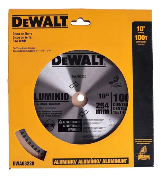 DISCO PARA ALUMINIO DE 10" 250MM COM 100 DENTES DEWALT - DWA03220