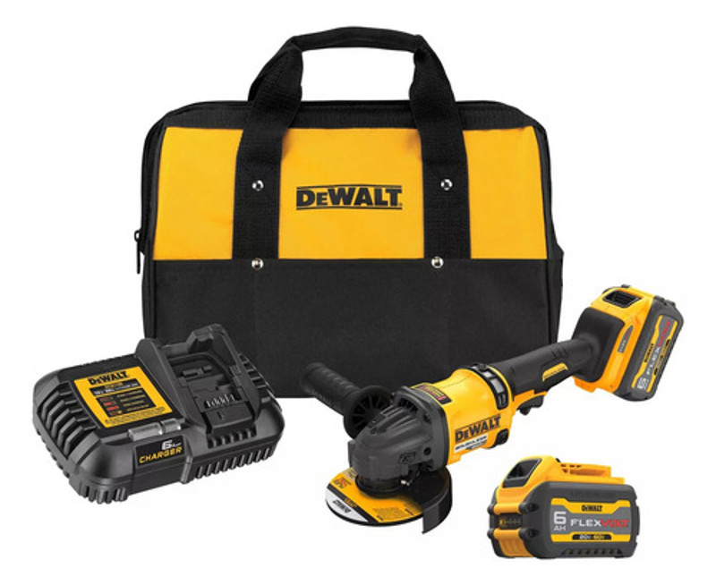 ESMERILHADEIRA ANGULAR 4.1/2" A BATERIA 60V COMPLETA COM BOLSA DEWALT - DCG418T2-B2