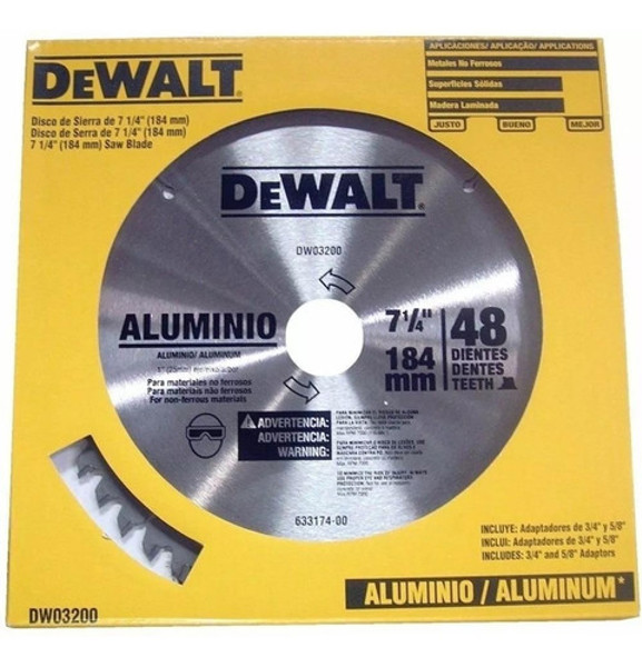 DISCO PARA ALUMINIO DE 7.1/2" 185MM COM 48 DENTES DEWALT - DWA03200