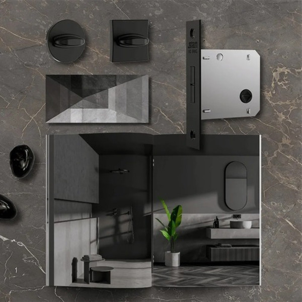 FECHADURA DE CORRER PARA BANHEIRO (ASA AVIAO) STAM - 1006S WC REDONDA PRETA