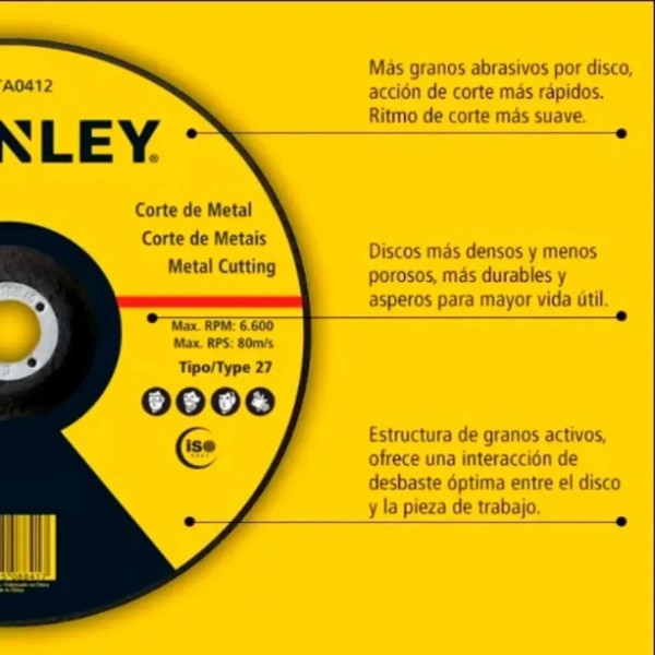 DISCO CORTE DE 230MM PARA INOX E FERRO STANLEY - STA8069