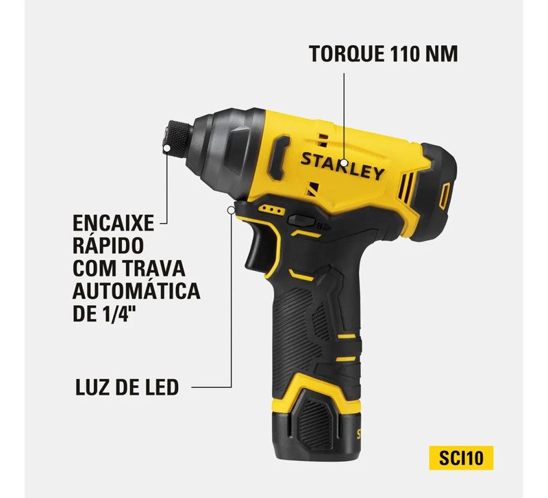 KIT 02 PARAFUSADIRAS 12V SCI10  SCH10) COM MALETA STANLEY - SCHI10D2FK -BR