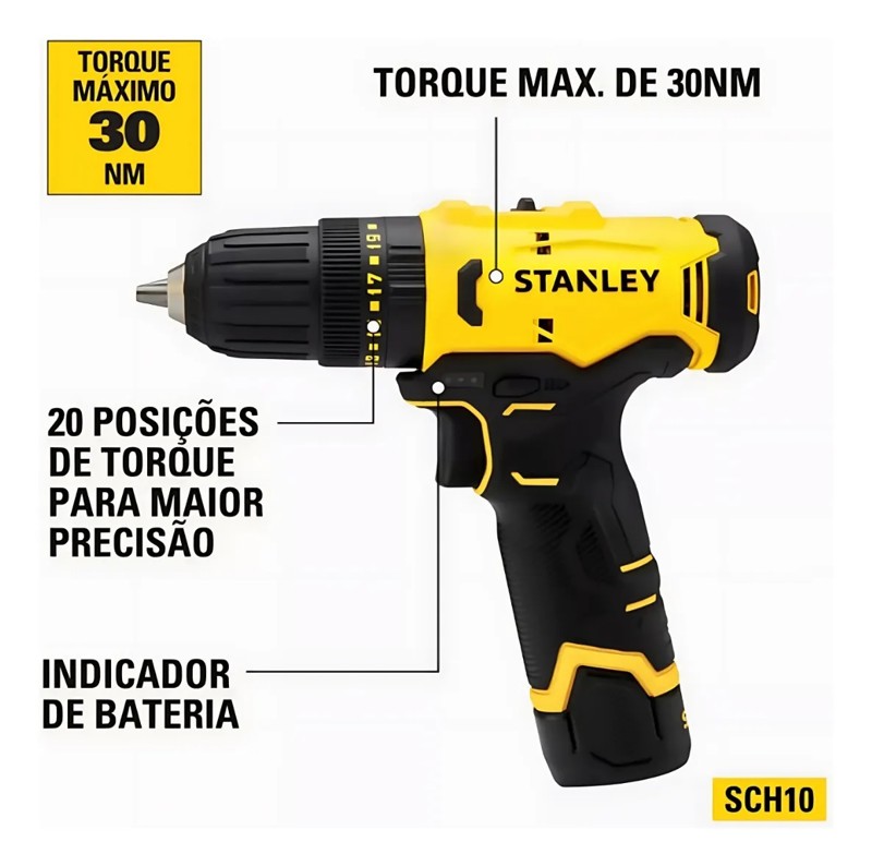 KIT 02 PARAFUSADIRAS 12V SCI10  SCH10) COM MALETA STANLEY - SCHI10D2FK -BR