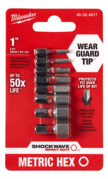 JOGO DE 08PCS BITS HEXAGONAL SHOCKWAVE MILWAUKEE - 48-32-4617
