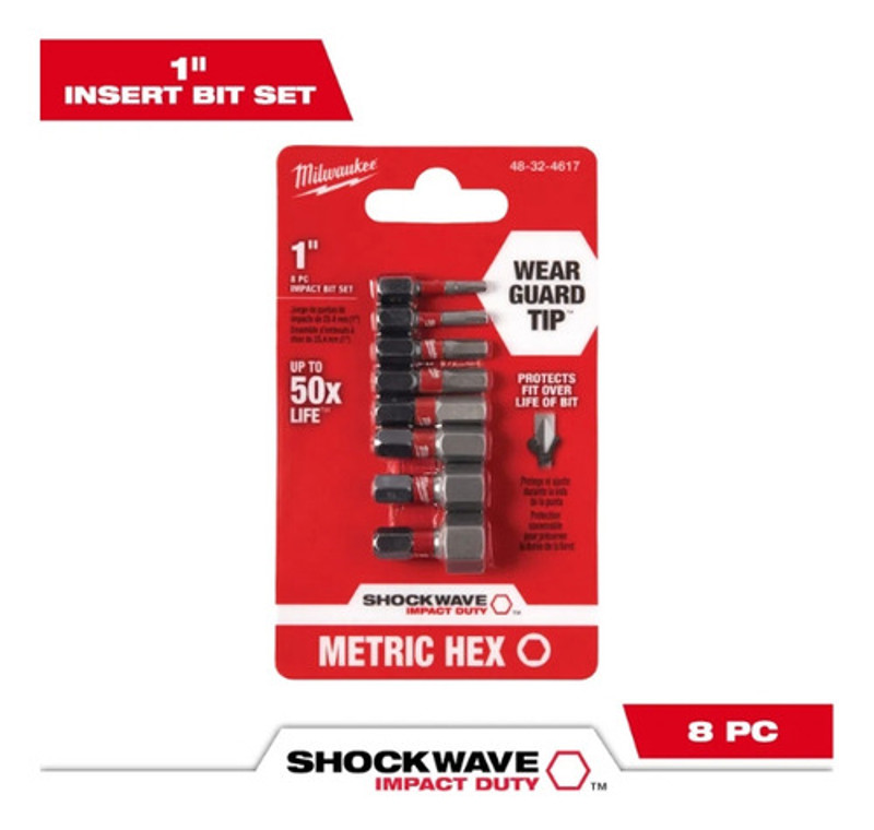 JOGO DE 08PCS BITS HEXAGONAL SHOCKWAVE MILWAUKEE - 48-32-4617