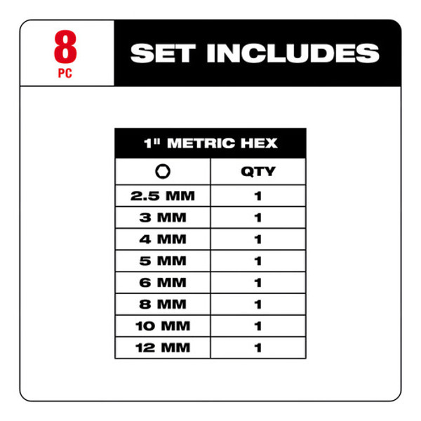JOGO DE 08PCS BITS HEXAGONAL SHOCKWAVE MILWAUKEE - 48-32-4617