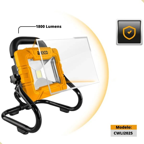 LANTERNA REFLETOR DE LED INGCO BATERIA 20V 1800 LUMENS - CWLI2025