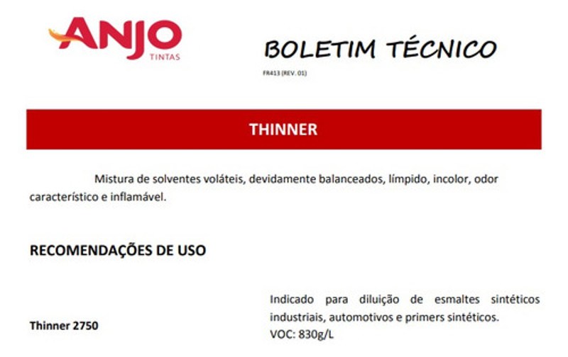THINNER ANJO DILUENTE E LIMPEZA COM 05 LITROS - 2750