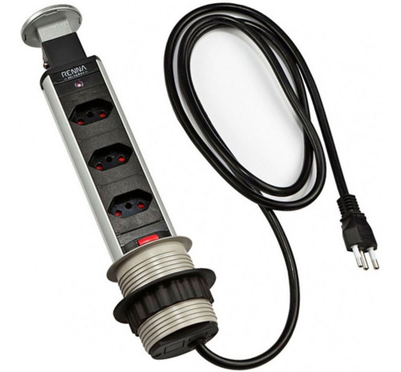 TORRE MULTIPLUG COM 03 TOMADAS SEM USB RENNA - PRATA - 3.650.1615