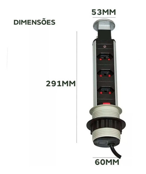 TORRE MULTIPLUG COM 03 TOMADAS SEM USB RENNA - PRATA - 3.650.1615