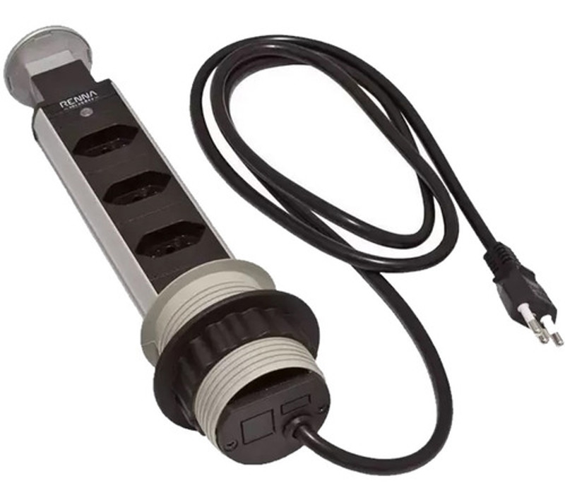 TORRE MULTIPLUG COM 03 TOMADAS SEM USB RENNA - PRATA - 3.650.1615