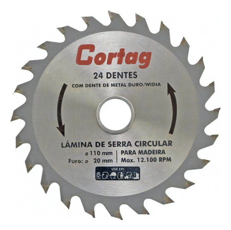 DISCO CORTE MADEIRA DE 110MM COM 24 DENTES CORTAG - 60864
