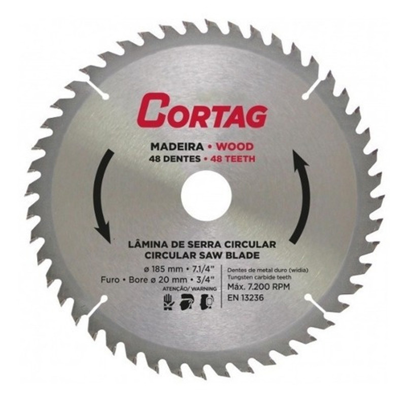 DISCO CORTE MADEIRA DE 185MM COM 48 DENTES CORTAG - 61766