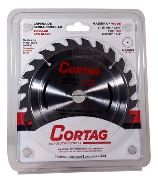 DISCO CORTE MADEIRA DE 185MM COM 24 DENTES CORTAG - 60753