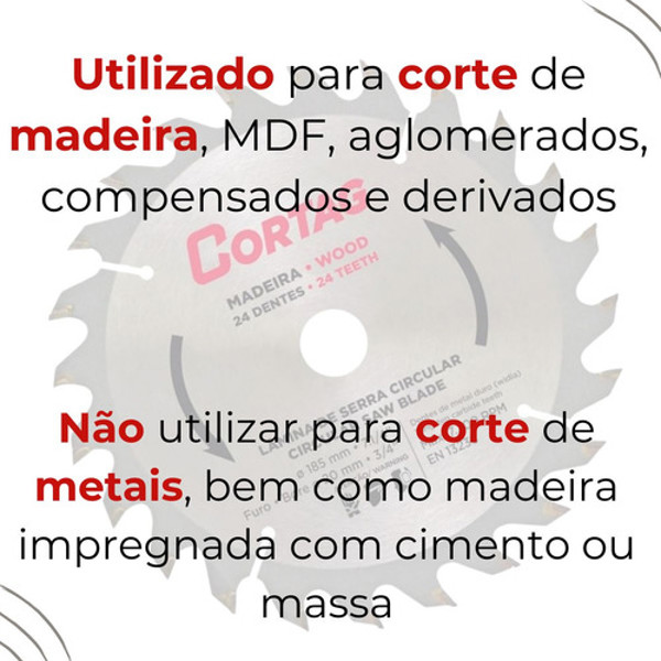 DISCO CORTE MADEIRA DE 185MM COM 24 DENTES CORTAG - 60753