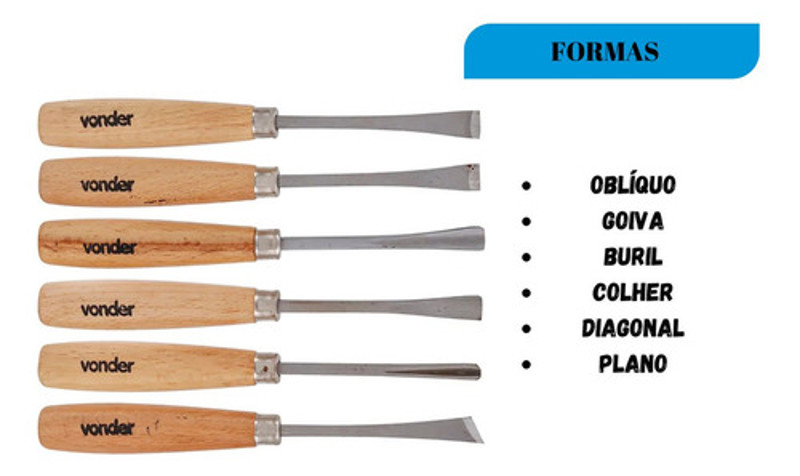 JOGO DE 06PCS COM FORMAO GOIVADO PARA ESCULTURA VONDER - 35.52.600.000