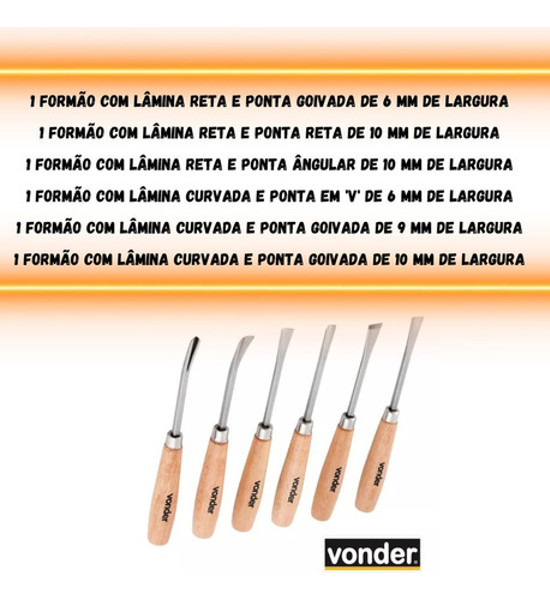 JOGO DE 06PCS COM FORMAO GOIVADO PARA ESCULTURA VONDER - 35.52.600.000