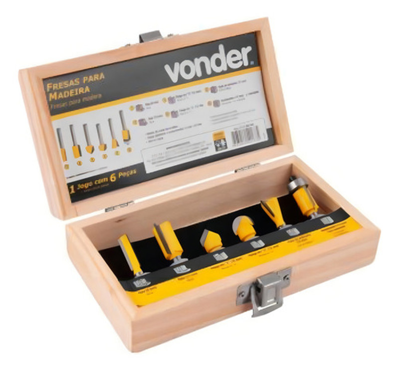 JOGO DE 06PCS COM FRESAS PARA MADEIRA E CAIXA VONDER - 53.14.06.0060